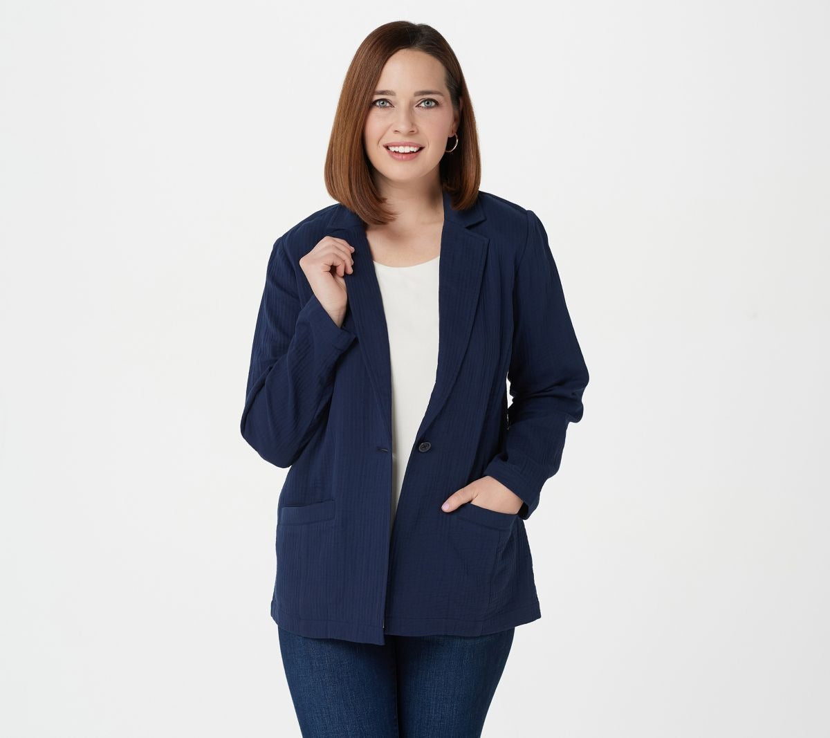 Crinkle Texture Button Front Blazer