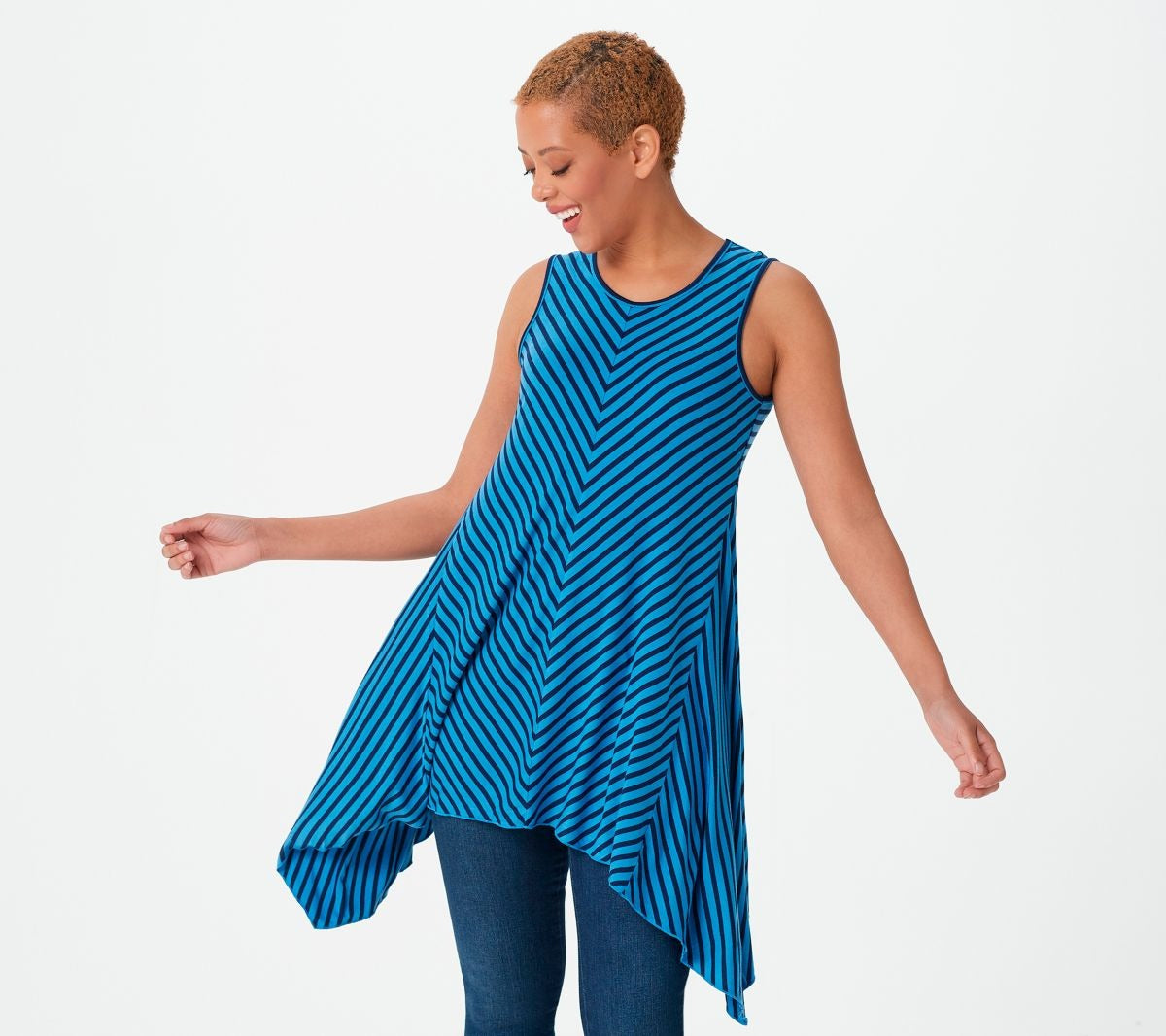 Knit Striped Sleeveless A-Line