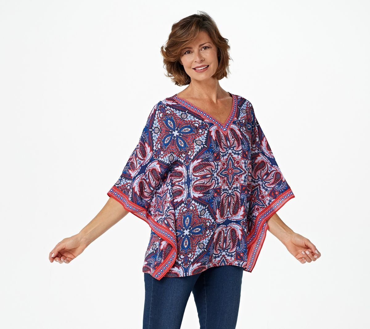 Printed V-Neck Poncho