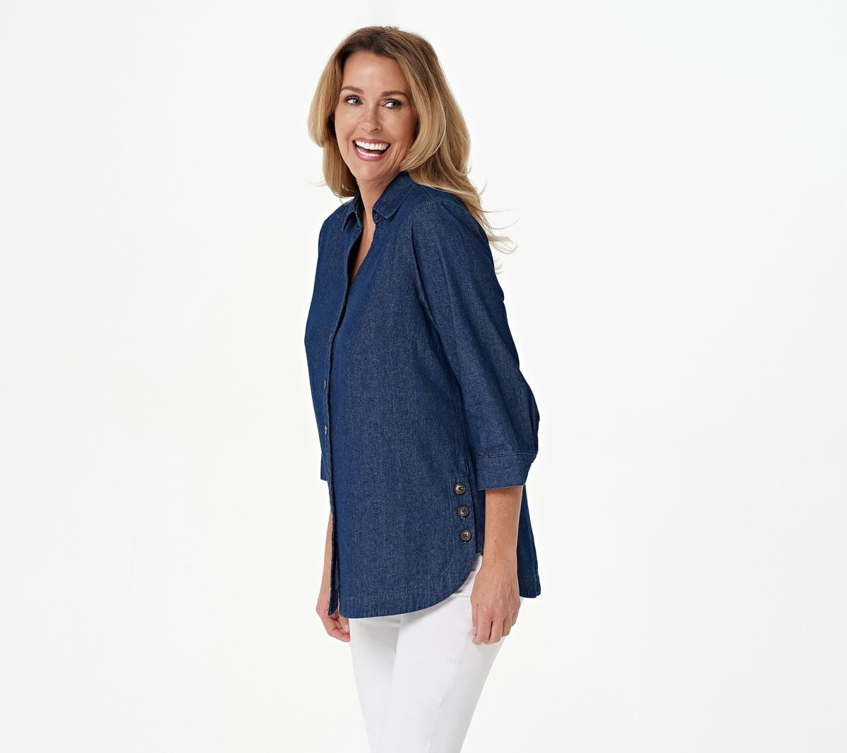 3/4 Sleeve Denim Shirt w/ Side