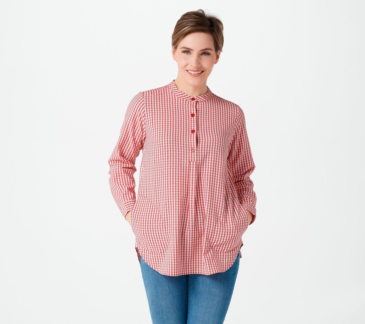 Textured Check Pullover Long-Sleeve