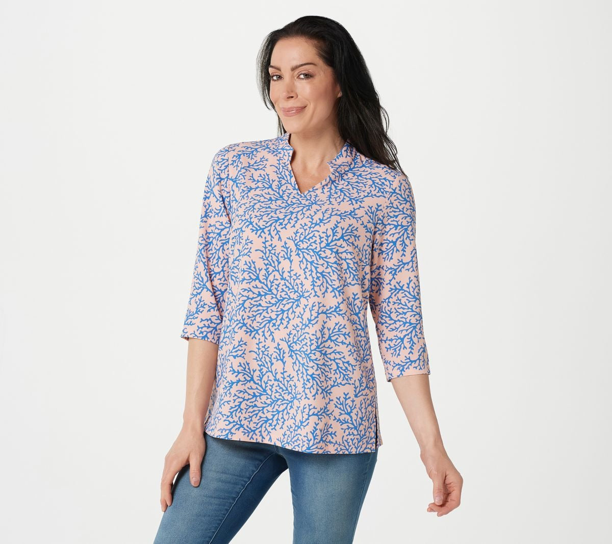 Printed V-Neck 3/4-Sleeve Tunic