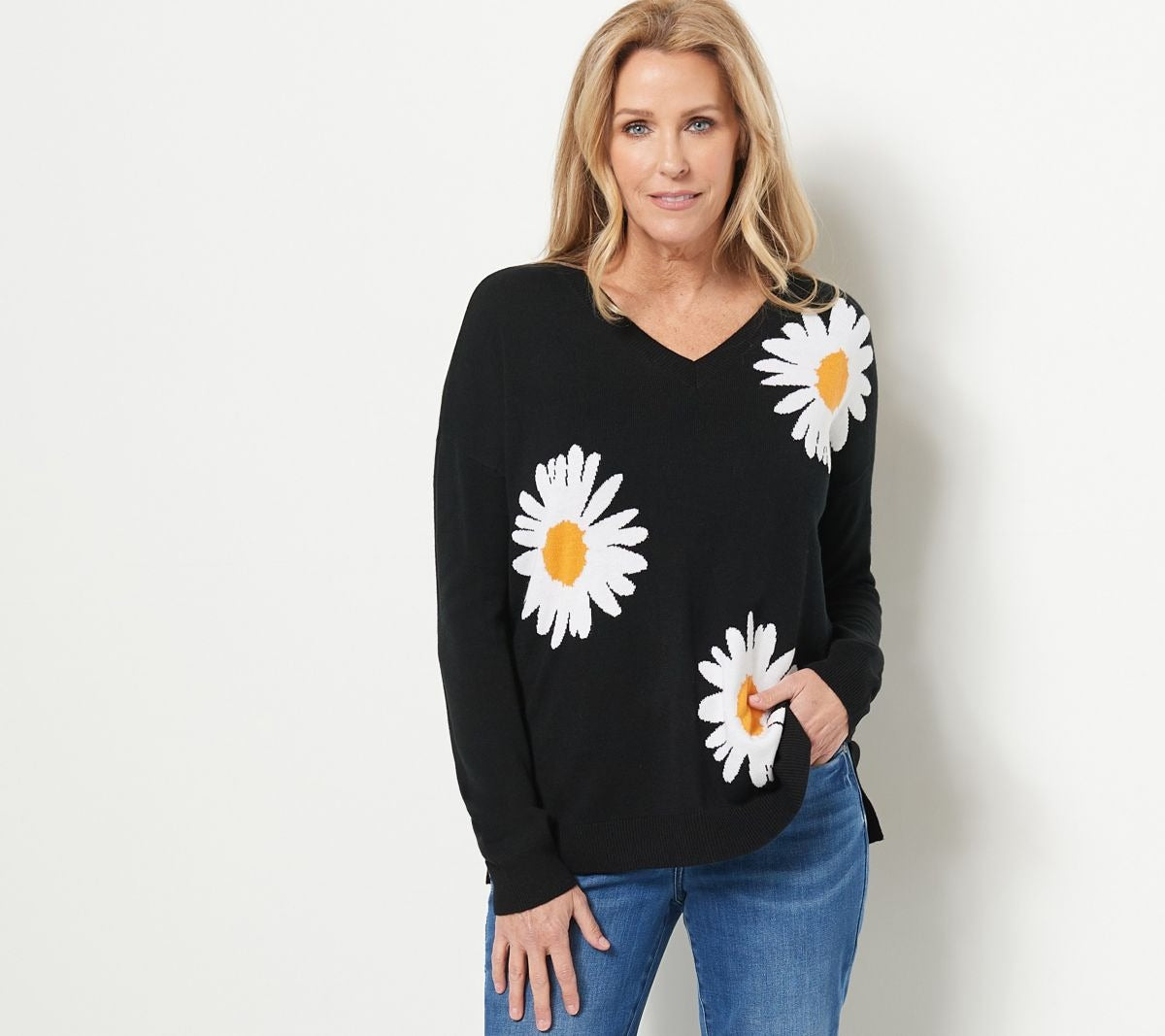 Cashmere Blend Daisy Print Sweater