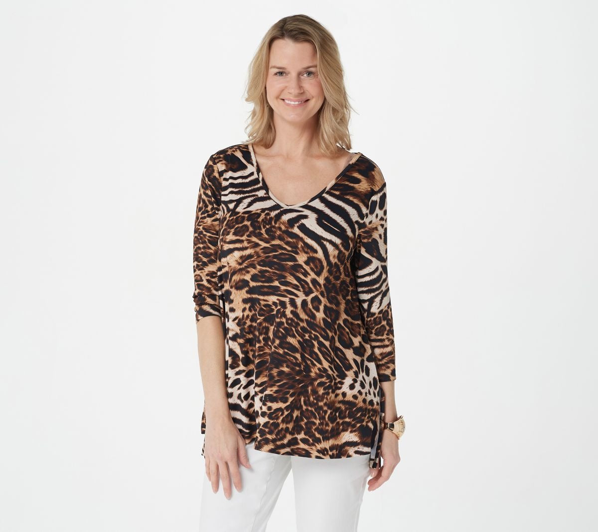 Radiant Knit Printed V-Neck