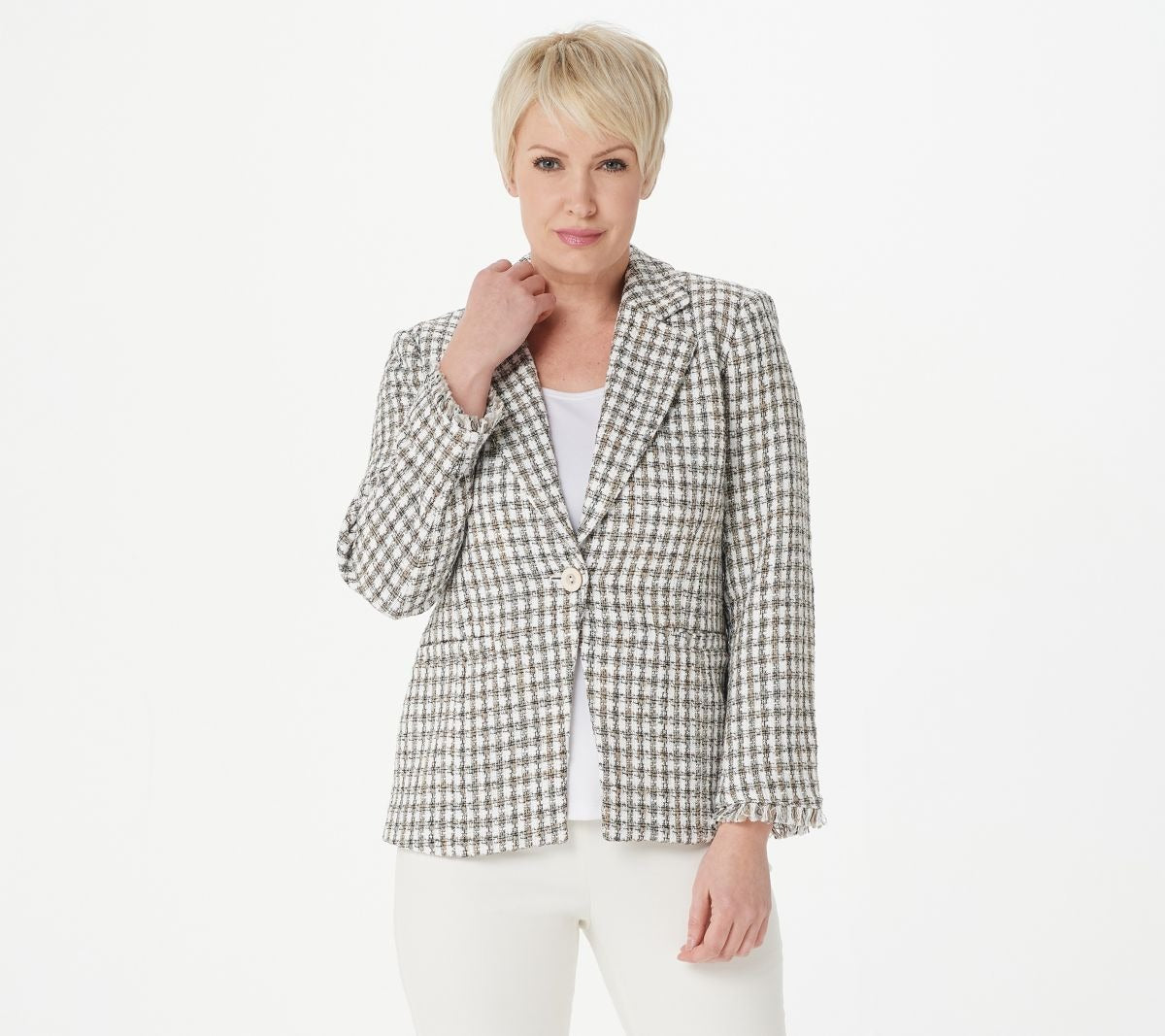 Tweed Bracelet-Sleeve Blazer