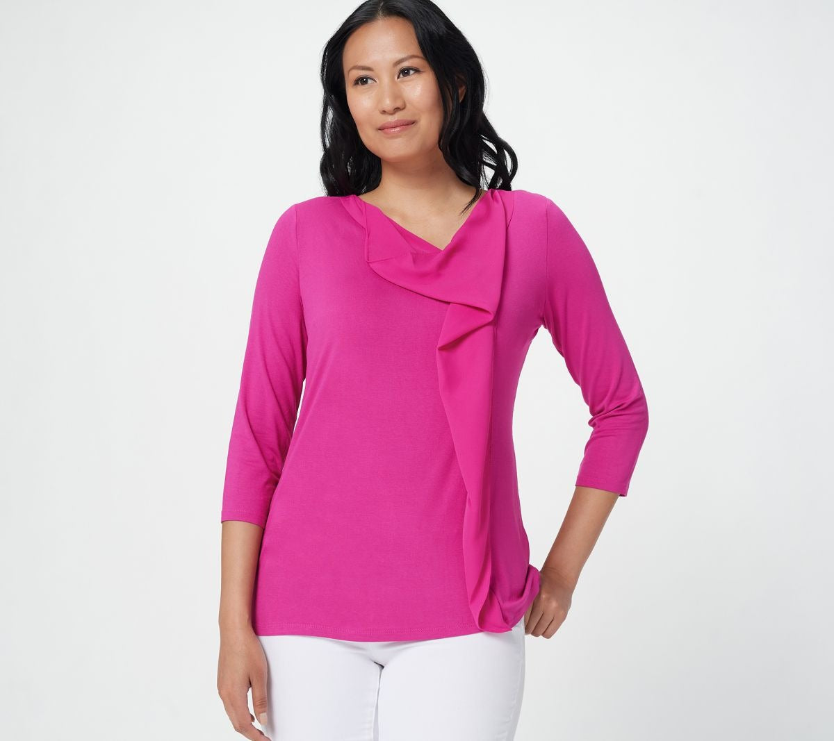 Jersey 3/4 Sleeve Top with Woven
