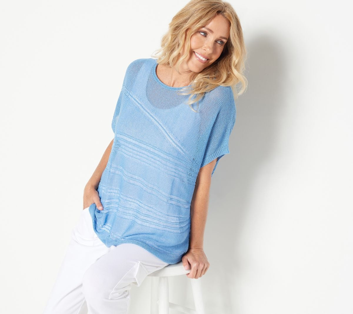 Knit Open Weave Drop Shoulder Top