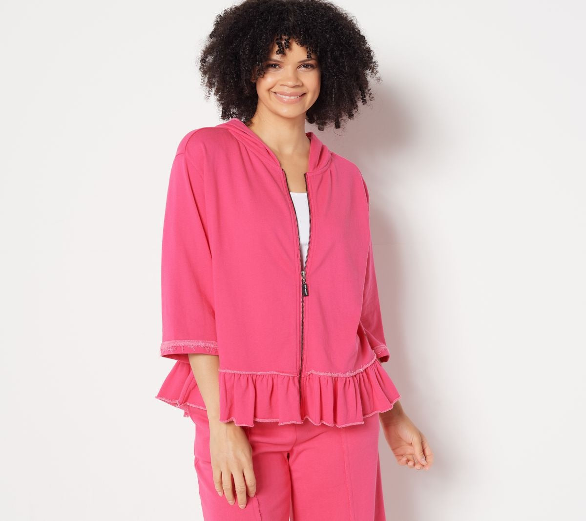 French Terry Ruffle Zip Front