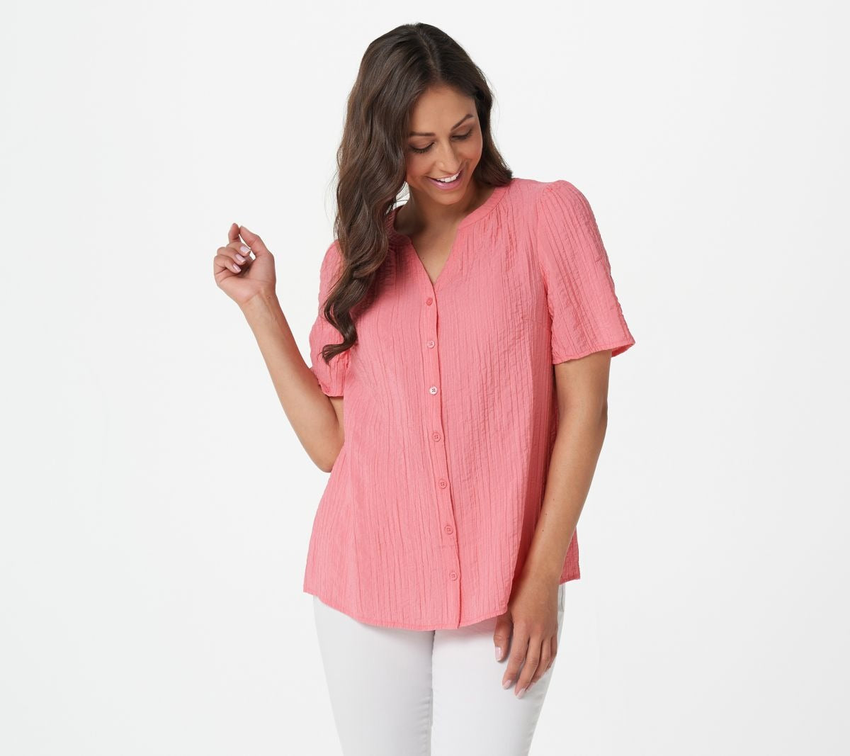 Textured Y-Neck Short Sleeve