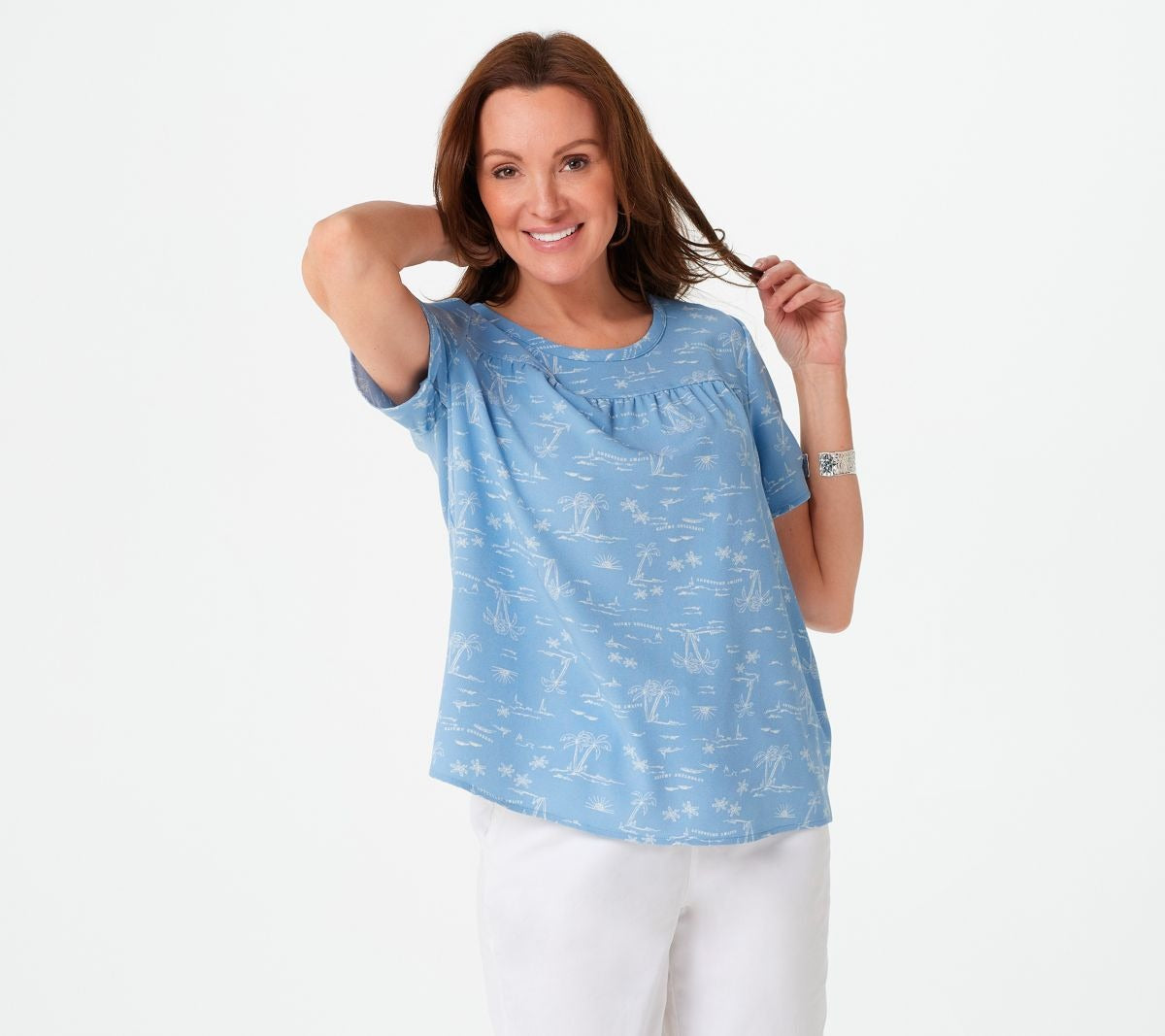 Scenic Print Short-Sleeve Crew-Neck