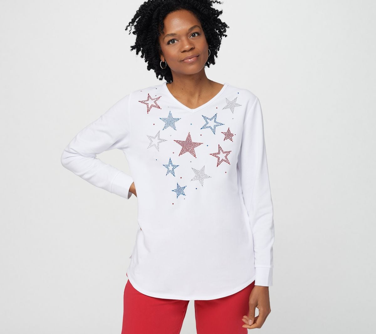 Star Studded Long-Sleeve V-Neck