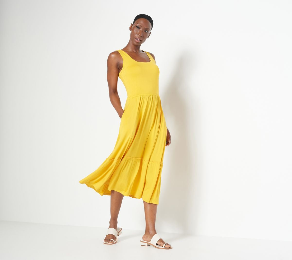 Knit Midi Dress w/Shirred