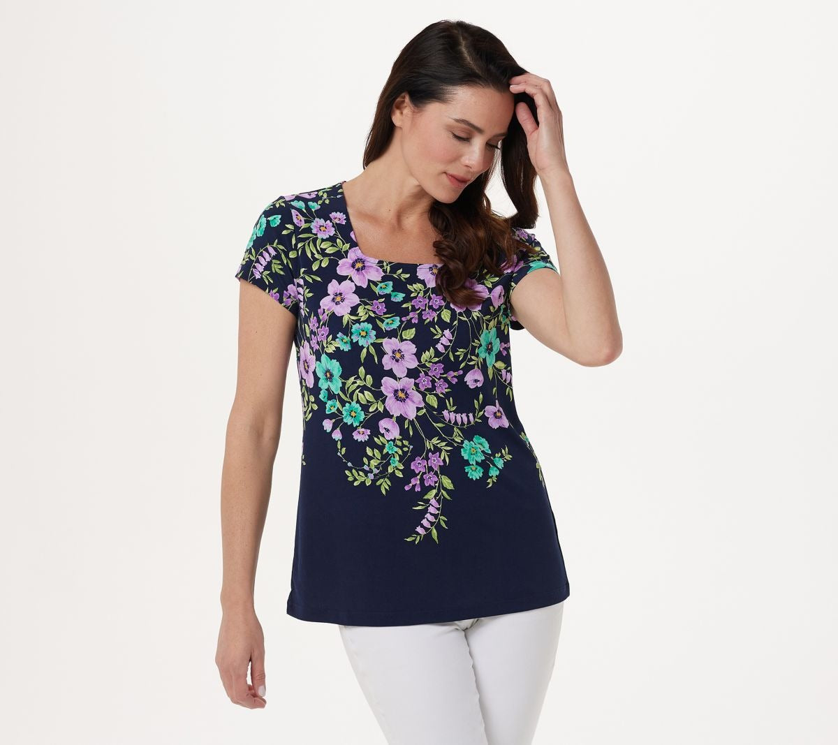 Printed Liquid Knit Square-Neck