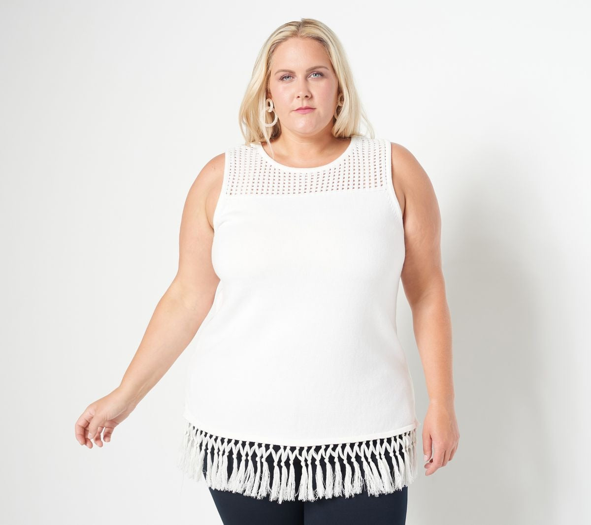 Sleeveless Sweater Tunic w/ Fringe