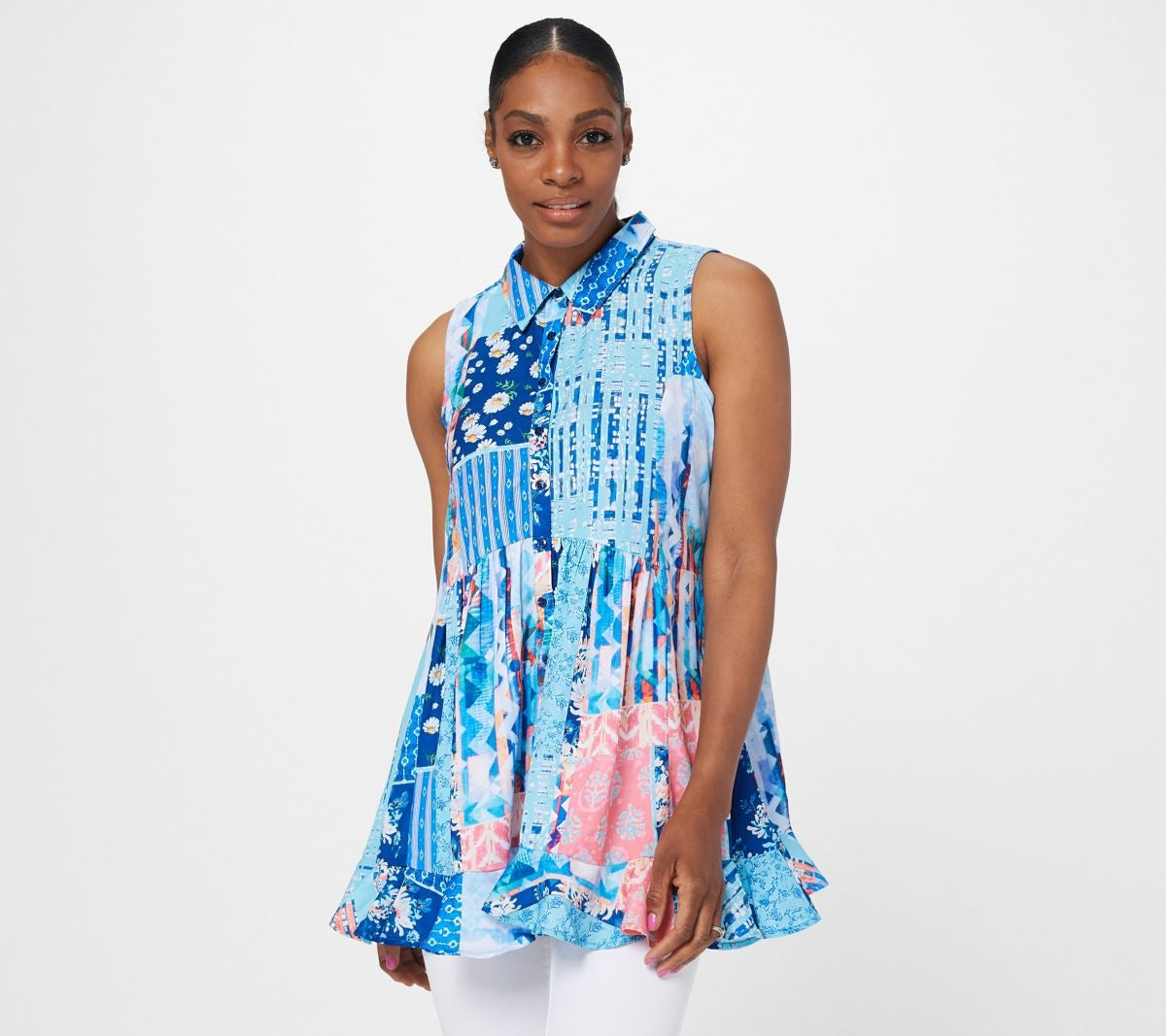 Sleeveless Collared Button