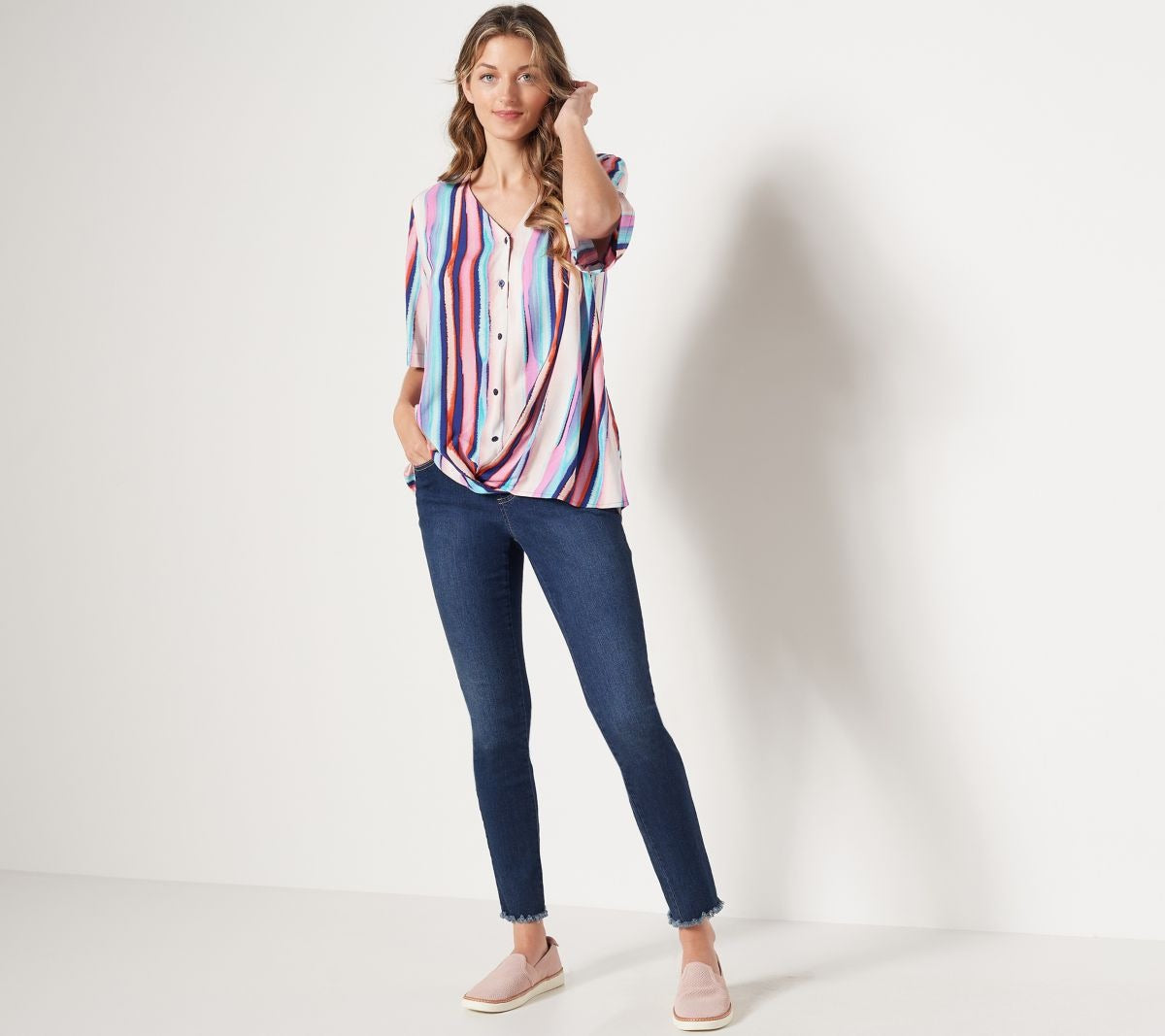 Printed Pleat Hem Short-Sleeve