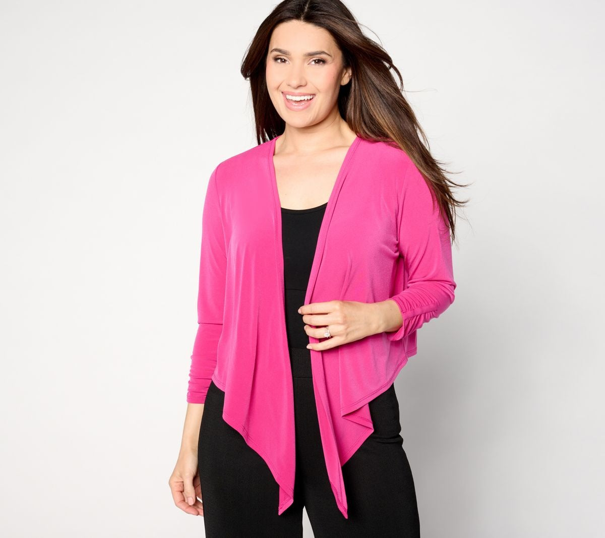 Liquid Knit Ruched 3/4-Sleeve Open