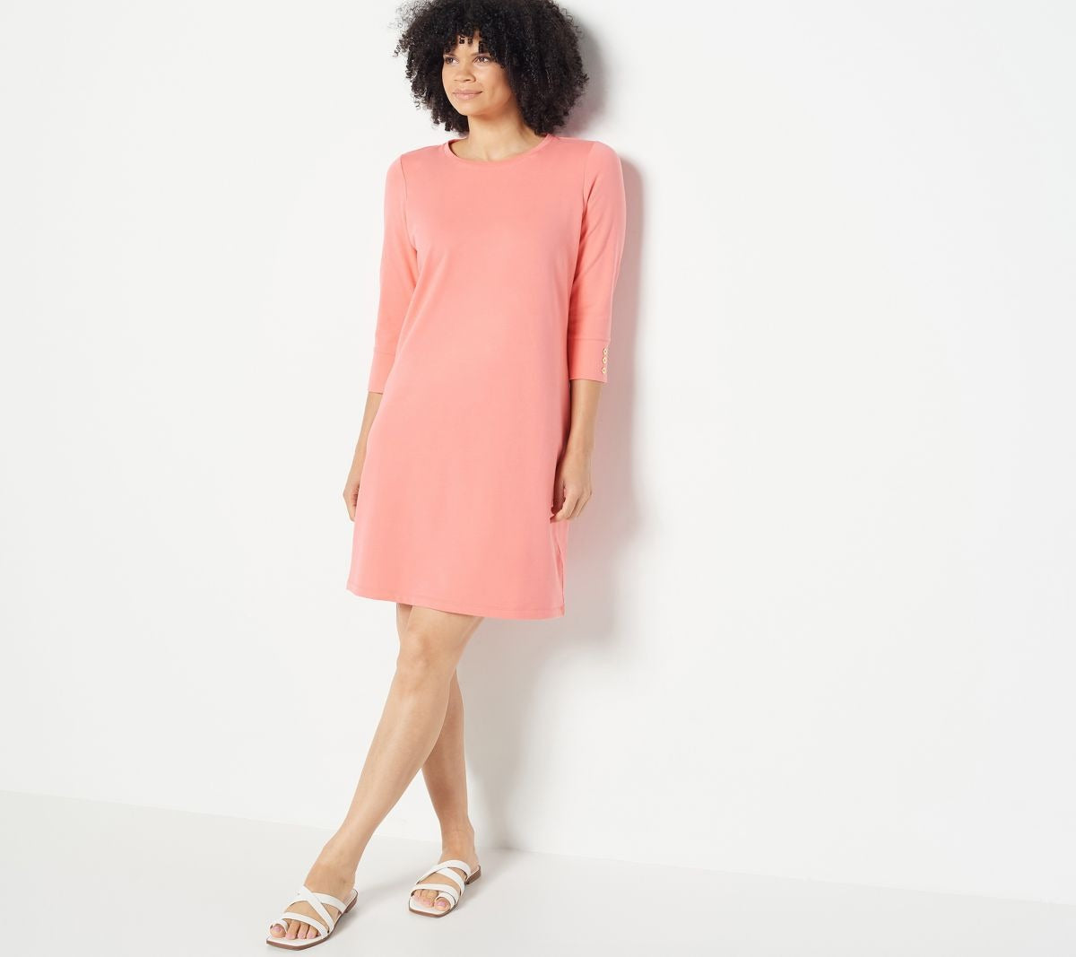 French Terry 3/4-Sleeve Dress