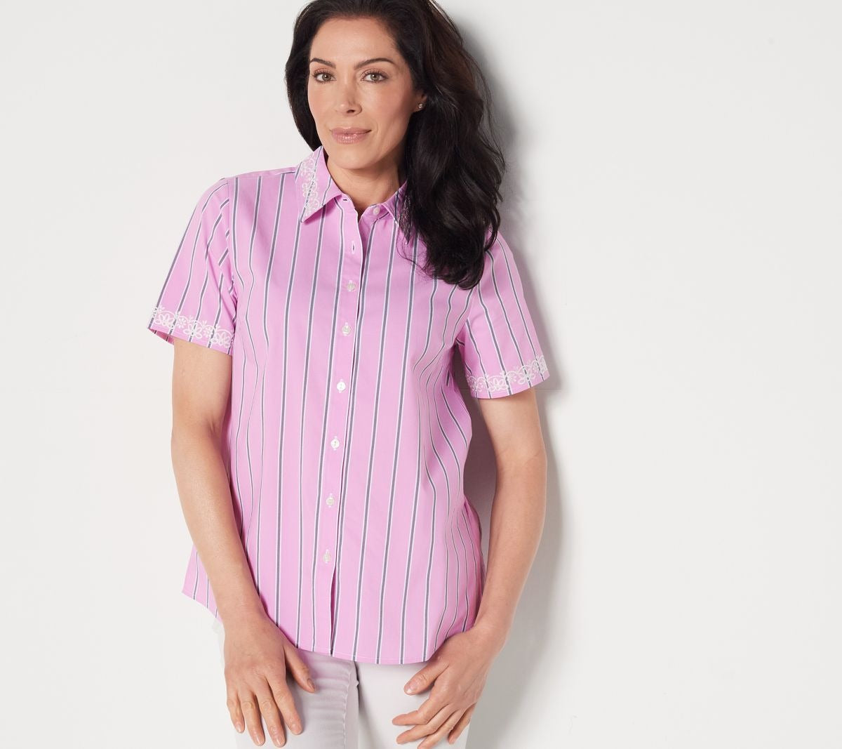 Stretch Poplin Embroidered Short