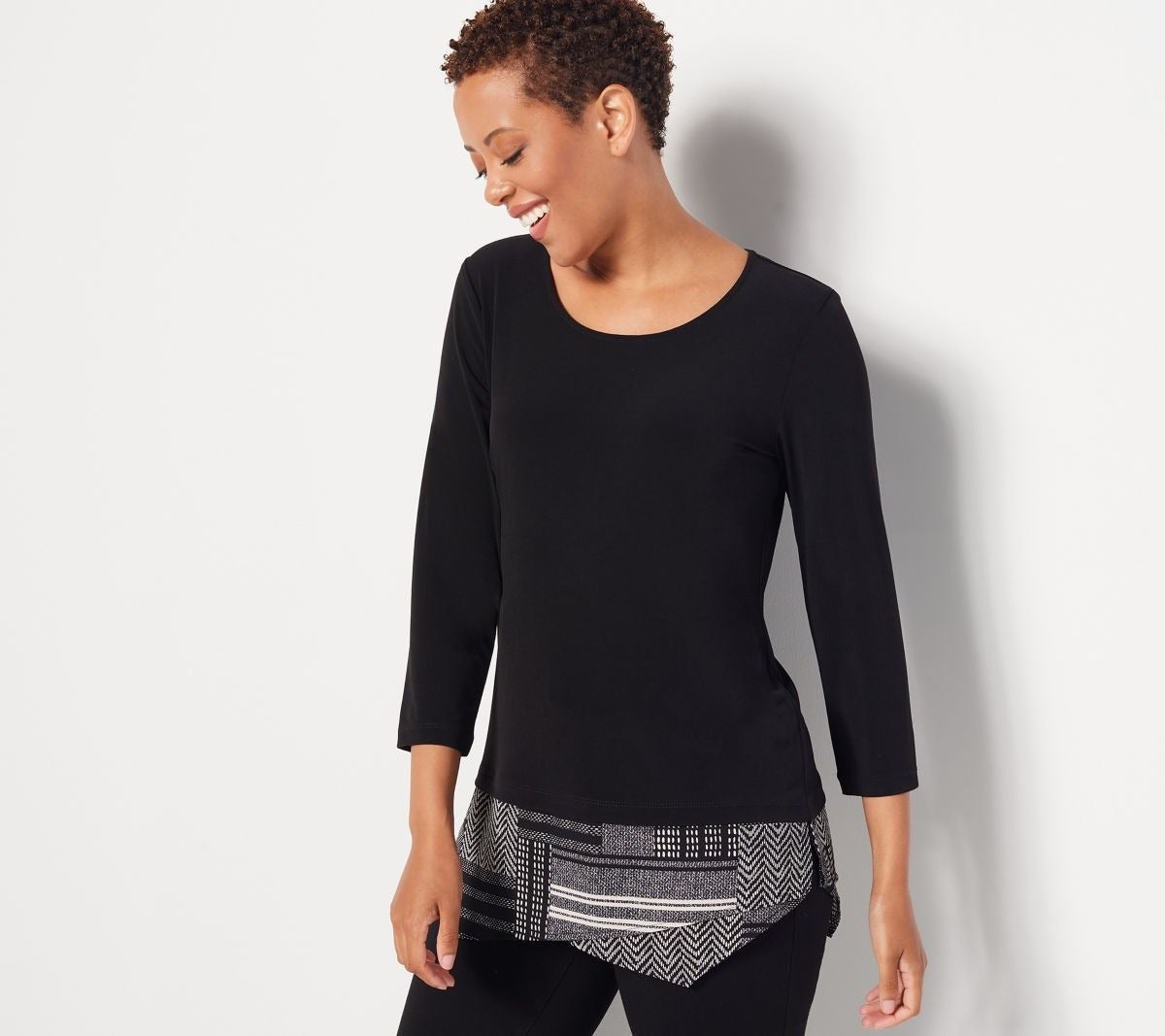 Liquid Knit Tunic w/ Printed Woven