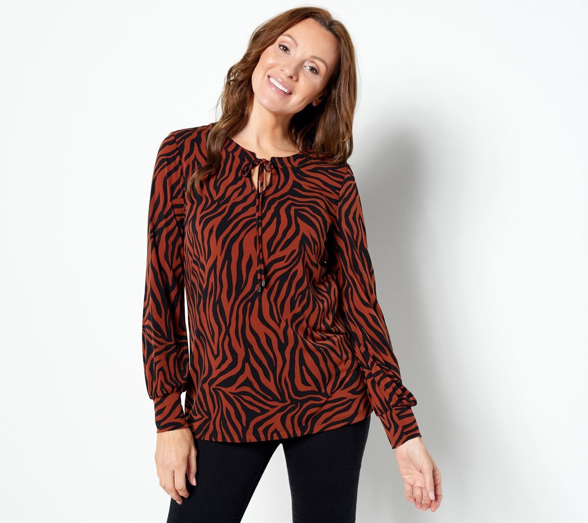 Printed Liquid Knit Top with Tie