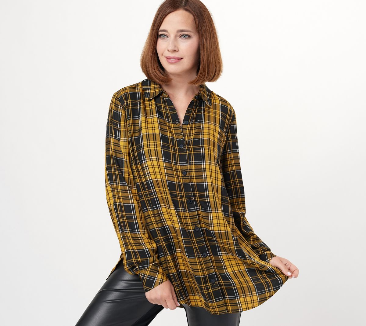 Yarn-Dyed Plaid Button-Front