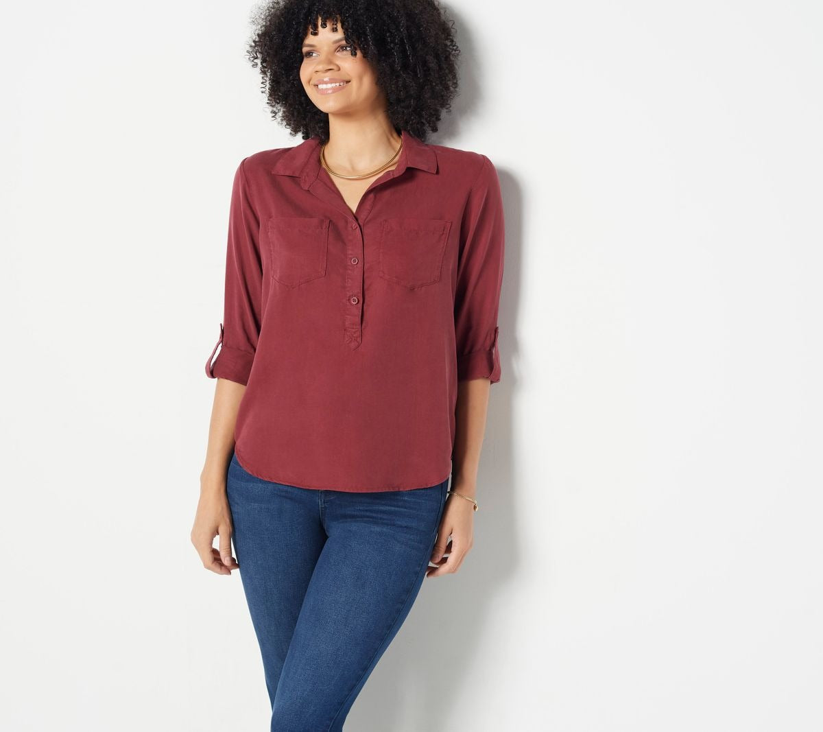 Popover Tunic with Roll-Tab Sleeves