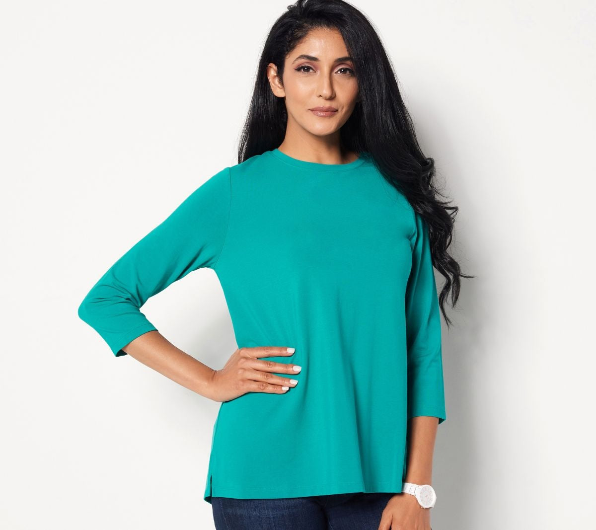 3/4-Sleeves Cascade Hem Top