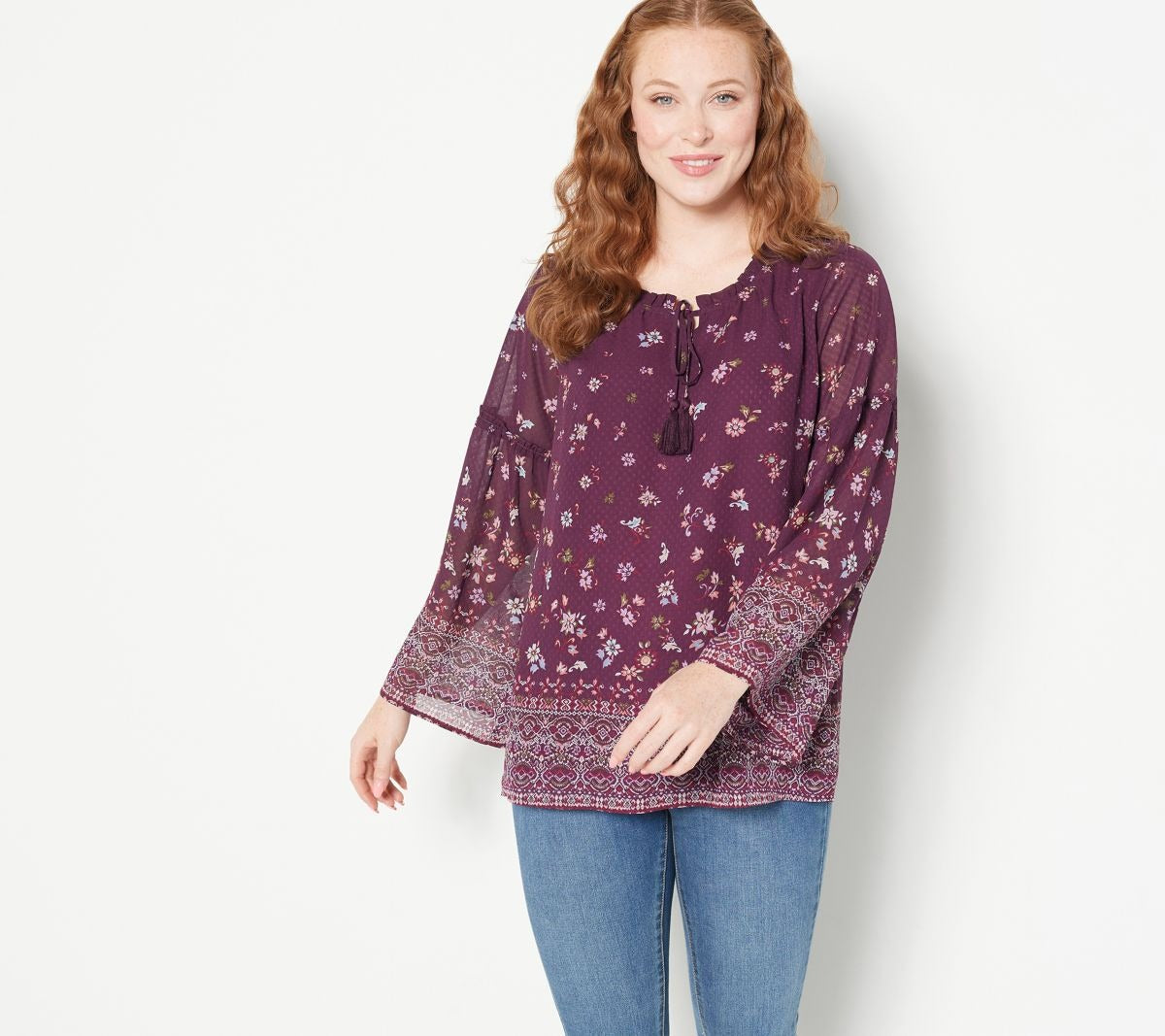 Floral Border Print Blouse