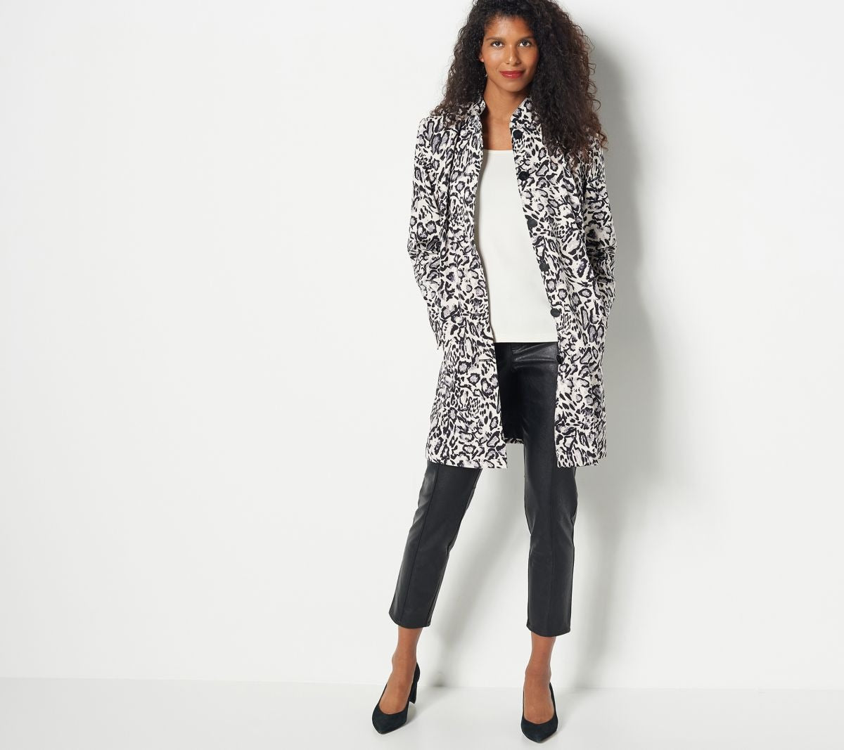 Printed Twill Button-Front Topper