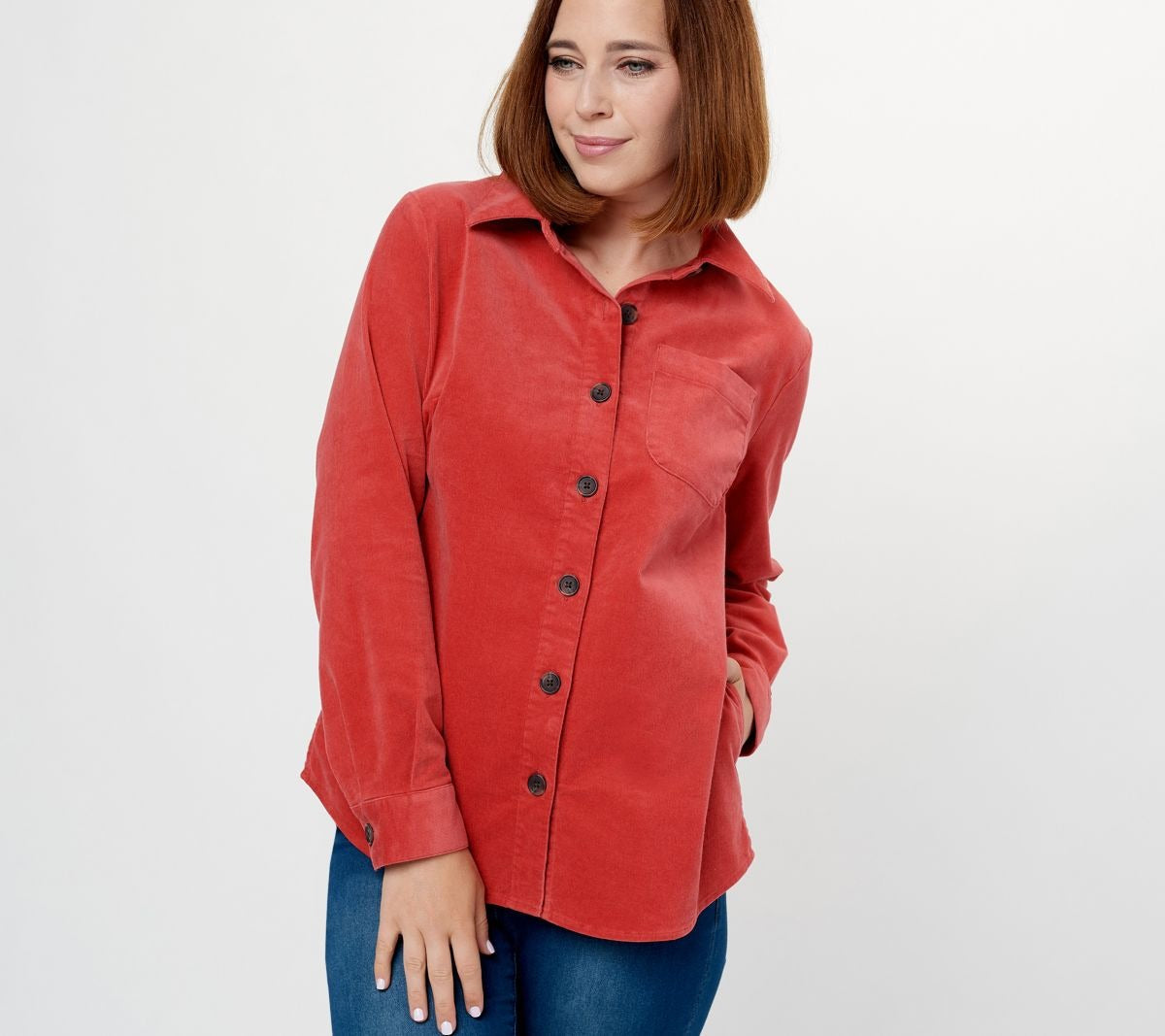 Stretch Corduroy Feminine Button