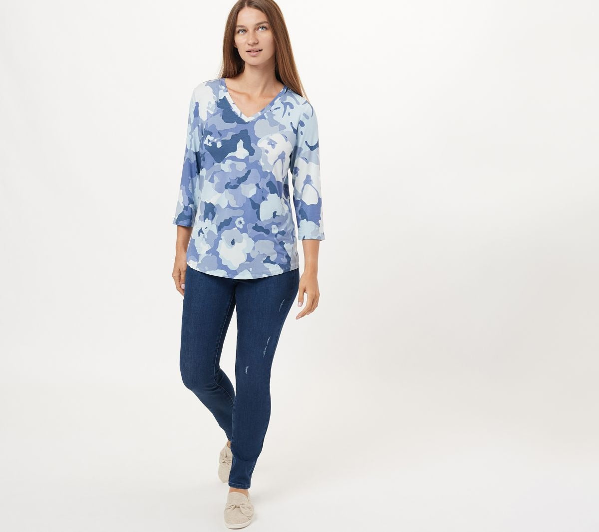 Spandex Floral Camo V Neck
