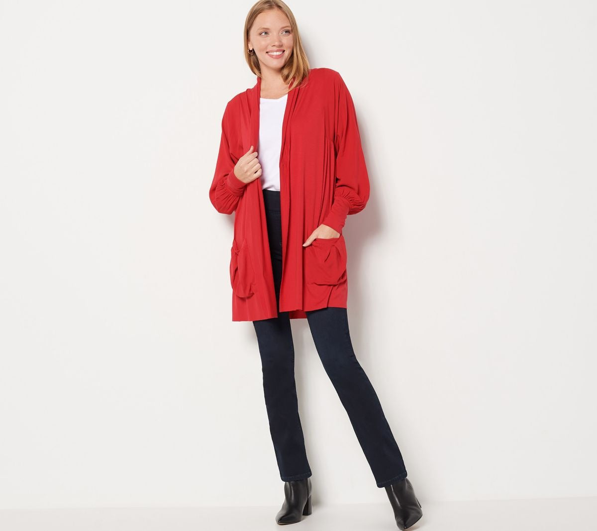 Mix Media Cardigan with Smocked