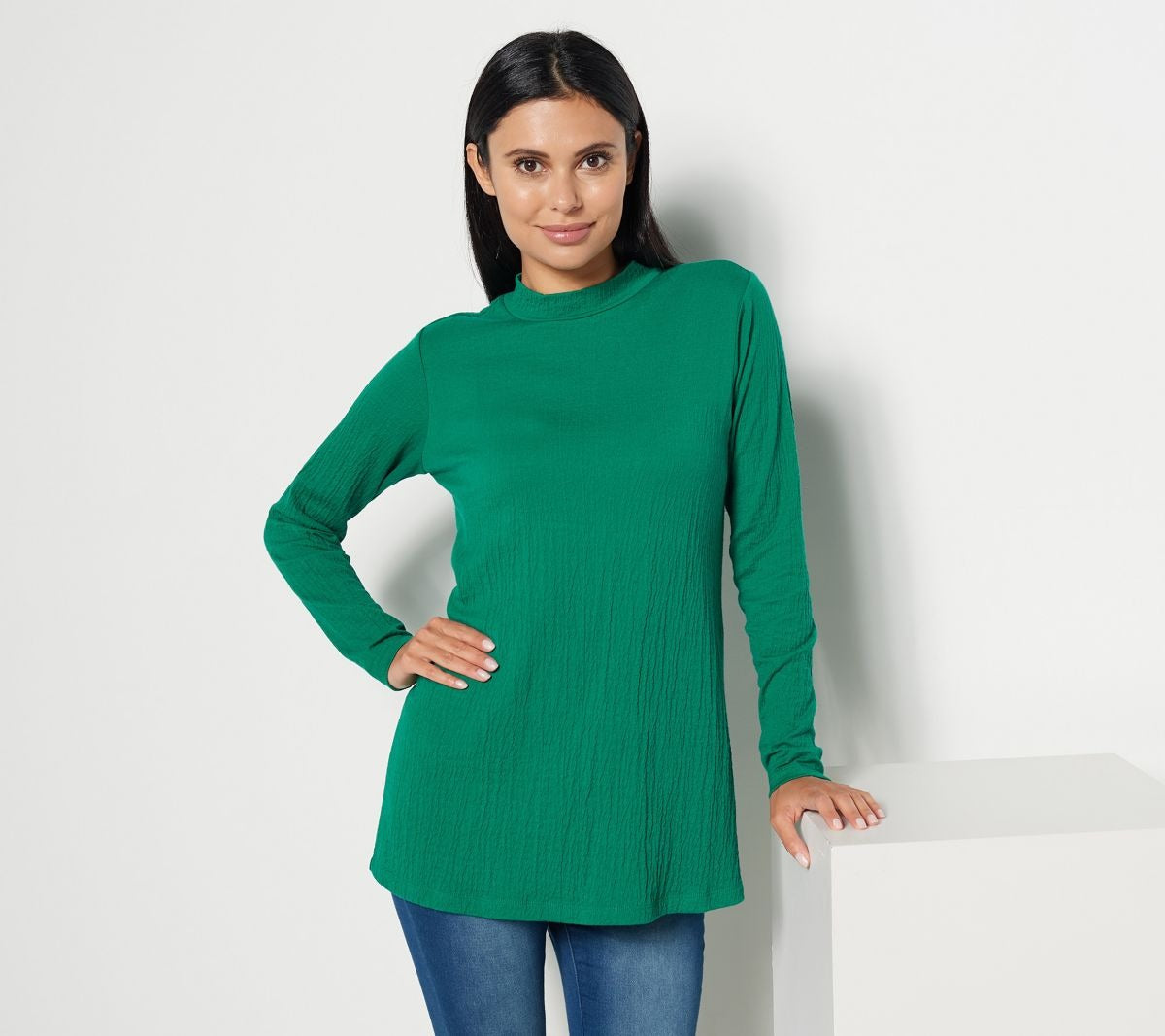 Mock Neck Crinkle Knit