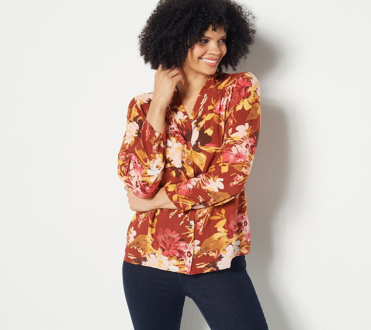 Printed V-Neck Button