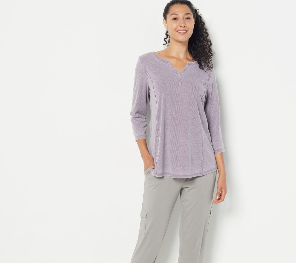 Washed Ribbed Peasant Blouse