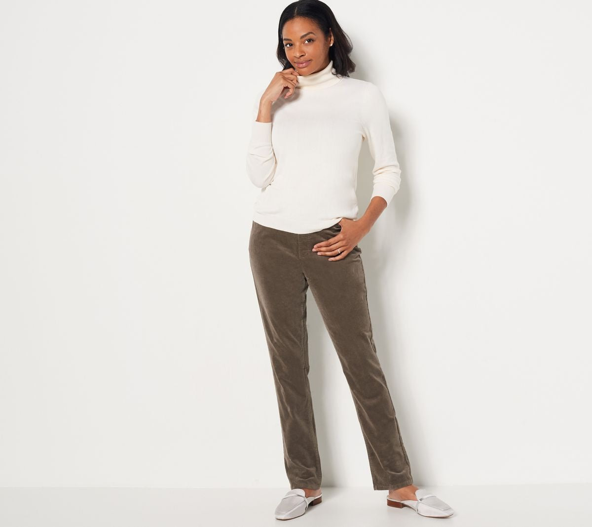 Stretch Corduroy Straight-Leg Pants