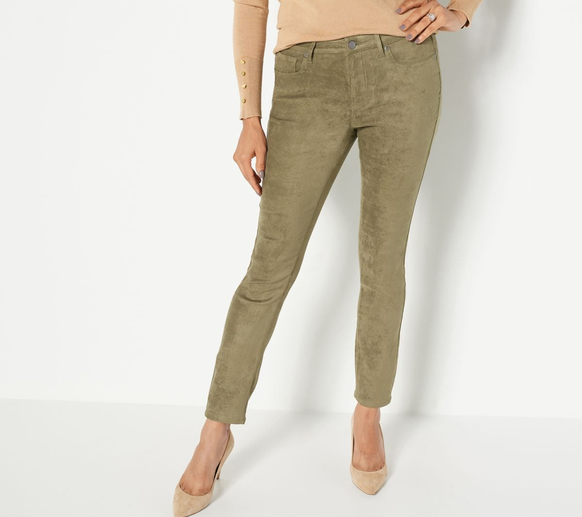 Faux Suede Ami Skinny Jeans- Moss