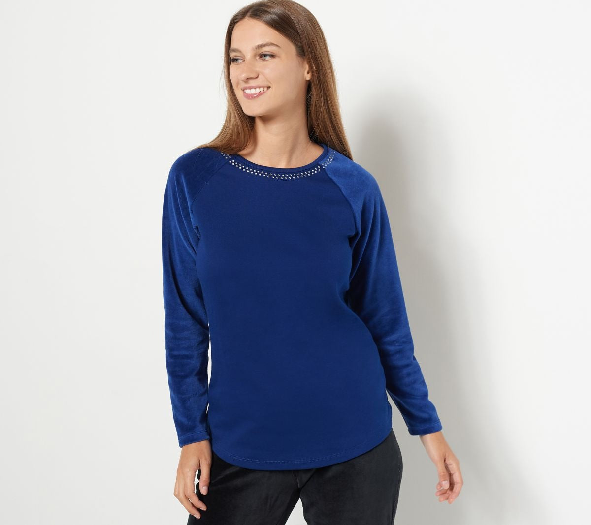 Rhinestone Neck Velour Sleeve