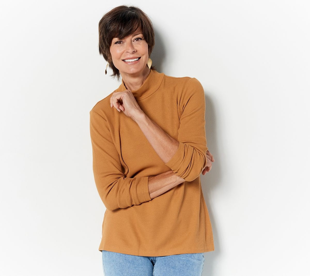 Waffle Knit Mock Neck Top