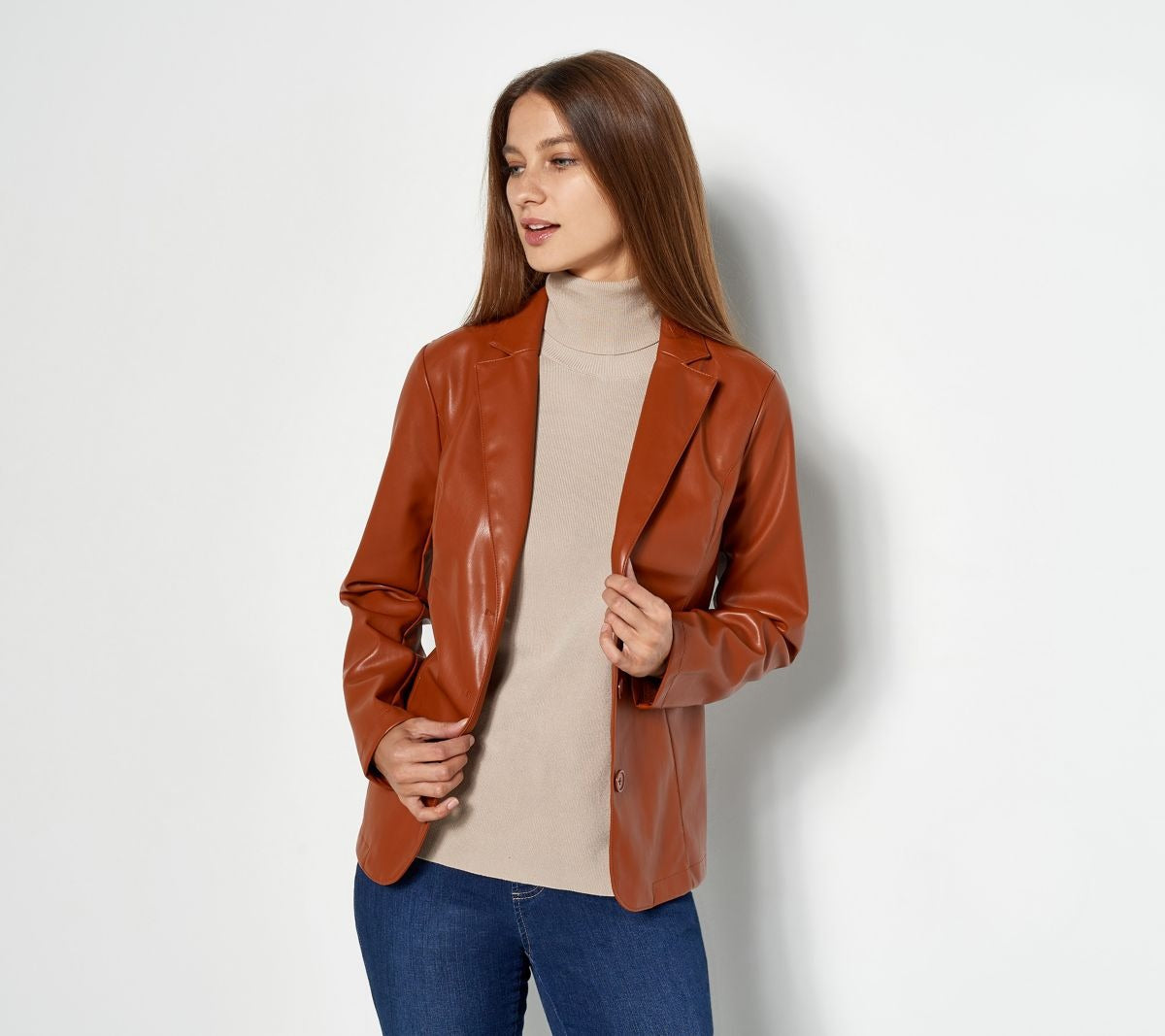 Faux Leather Collared Blazer