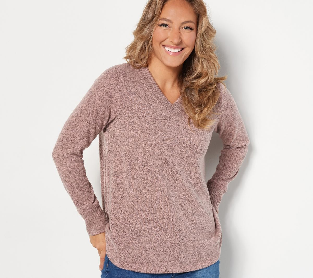Comfort Zone Plush Knit V-Neck Top