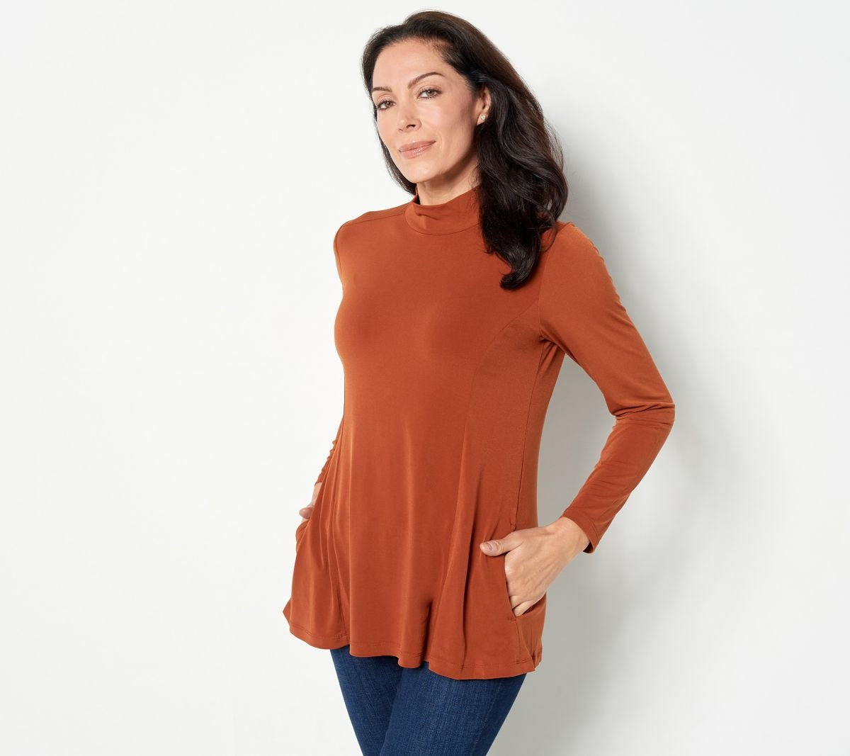 Liquid Knit Fit & Flare Mock