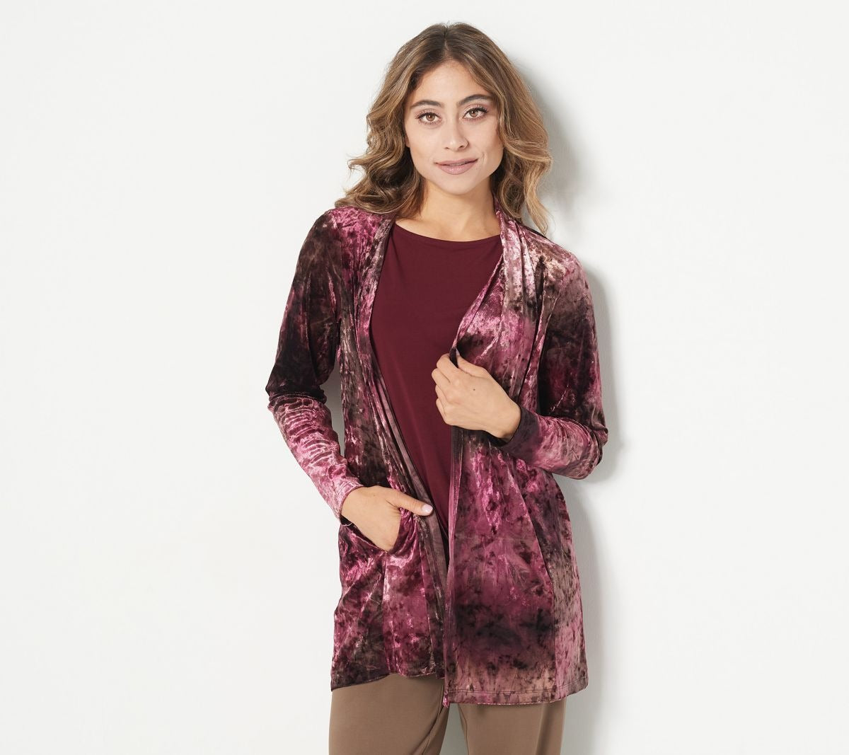Printed Crushed Velvet Knit Open