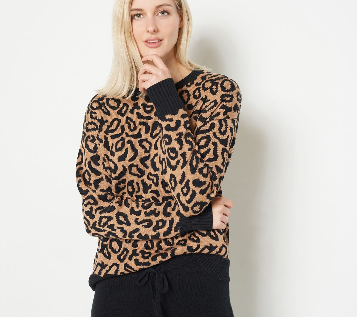 Animal Jacquard Crew Neck Sweater