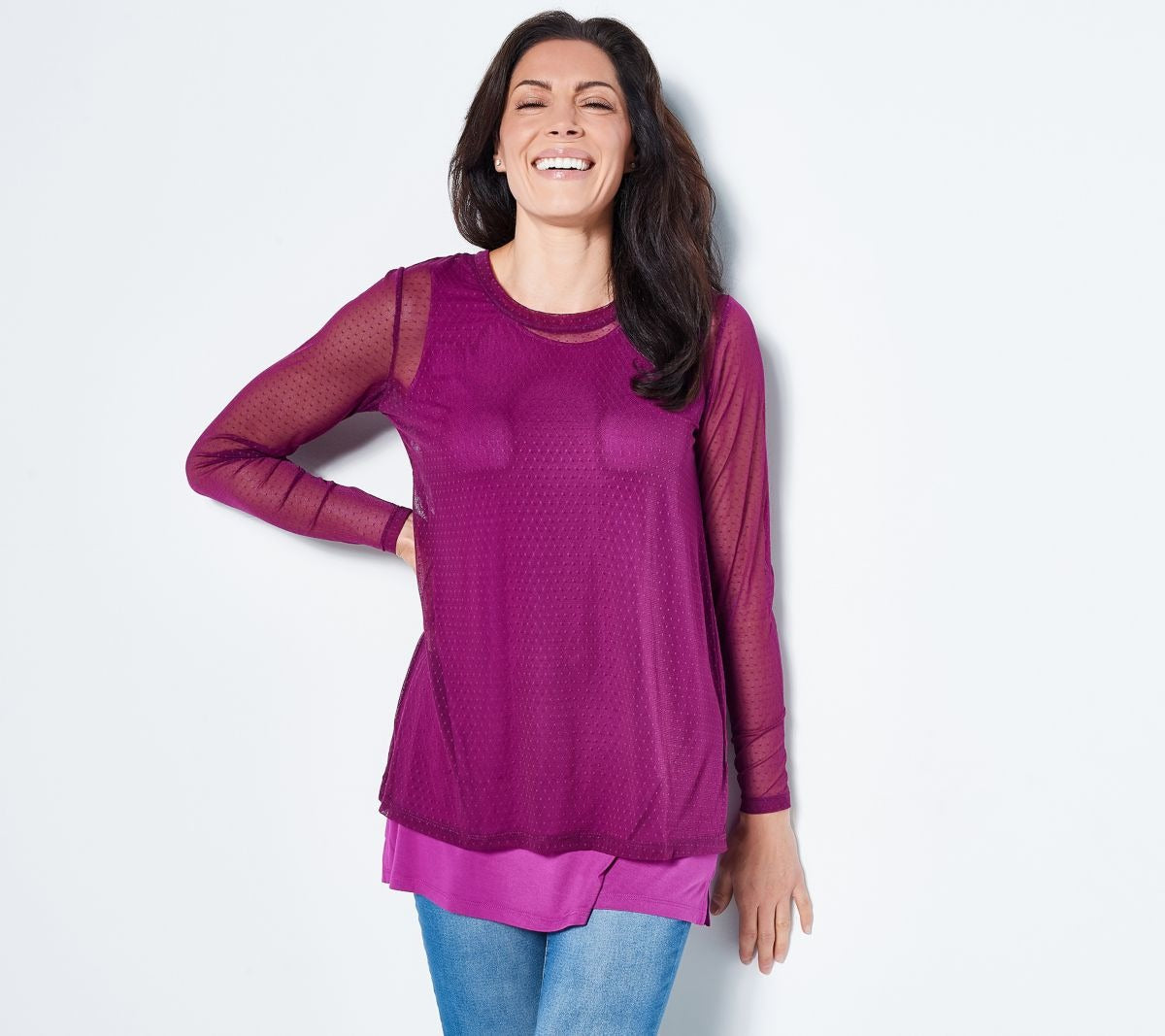 Stretch Dot Mesh Top