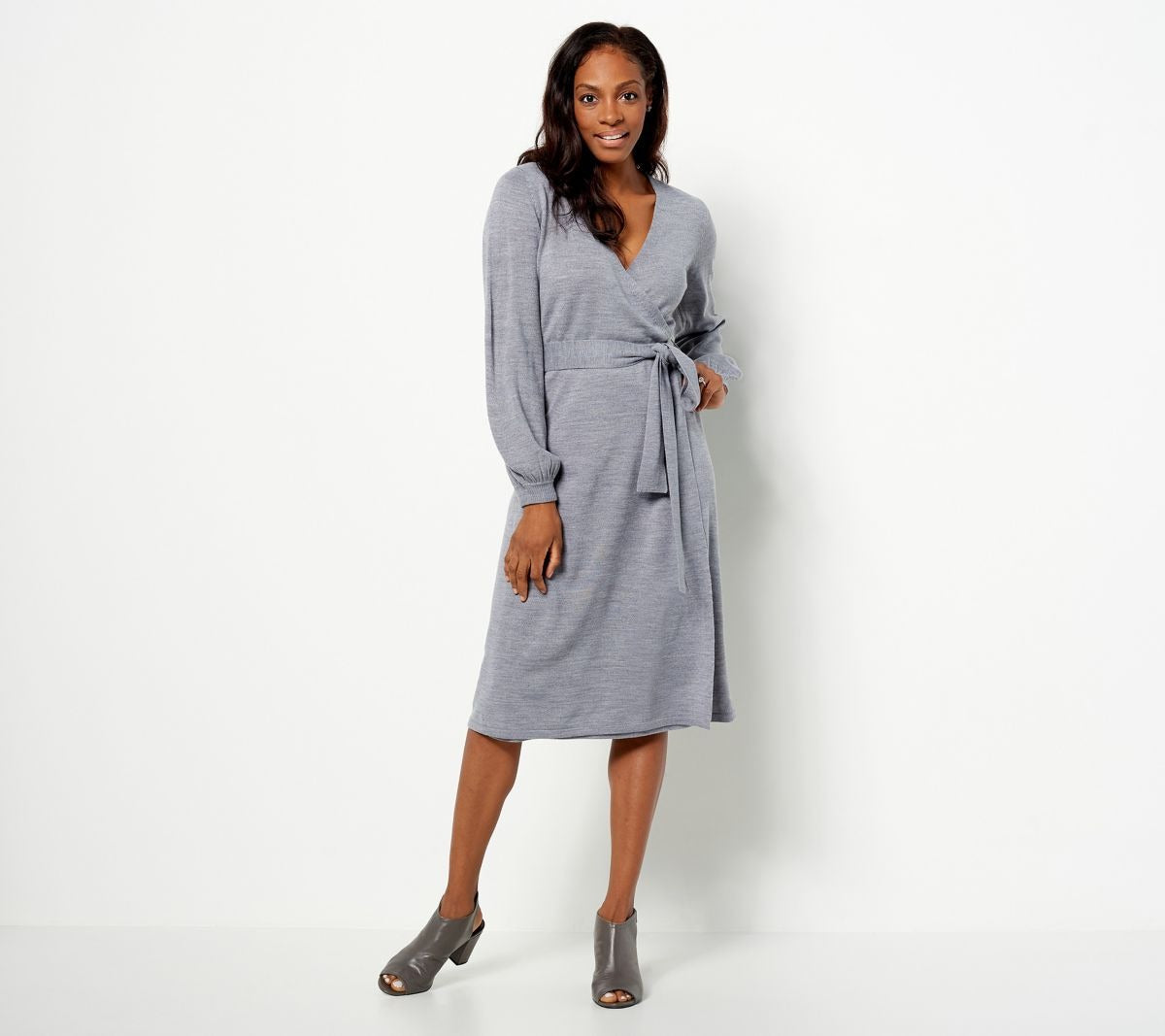 Ribbed Faux Wrap Sweater Dress