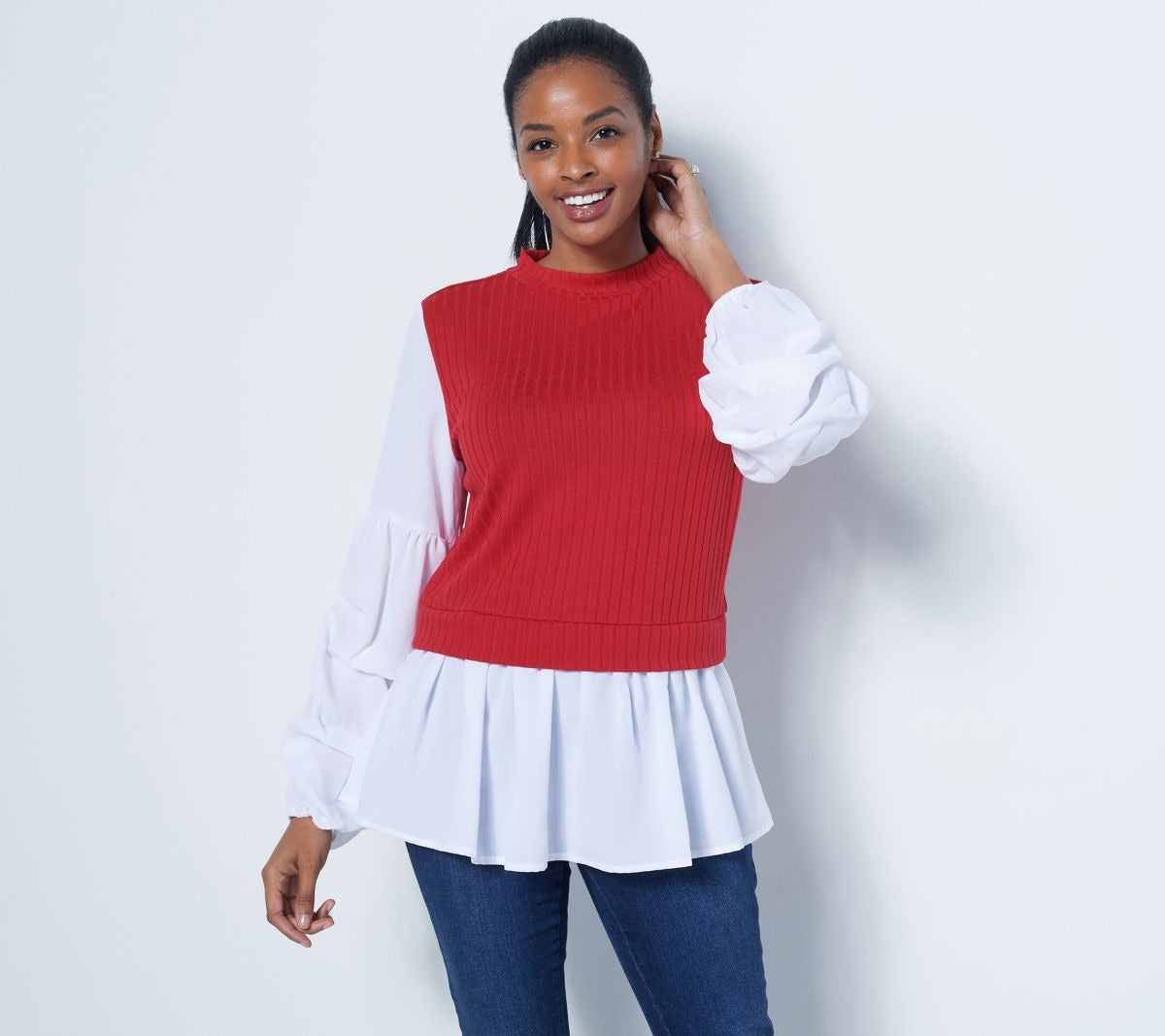 Mix Media Jersey Top with Woven