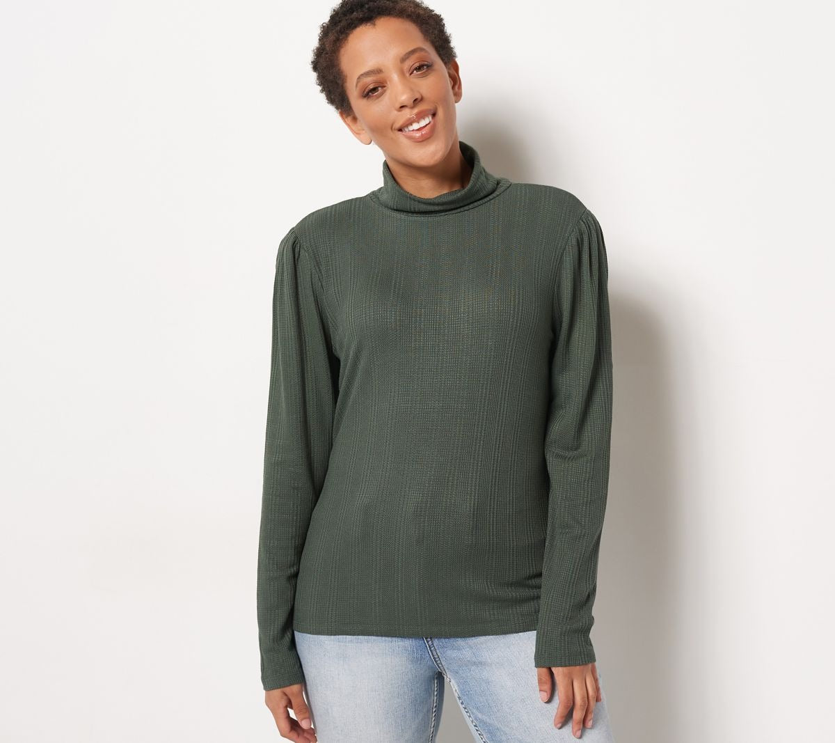 Puff-Sleeve Turtleneck