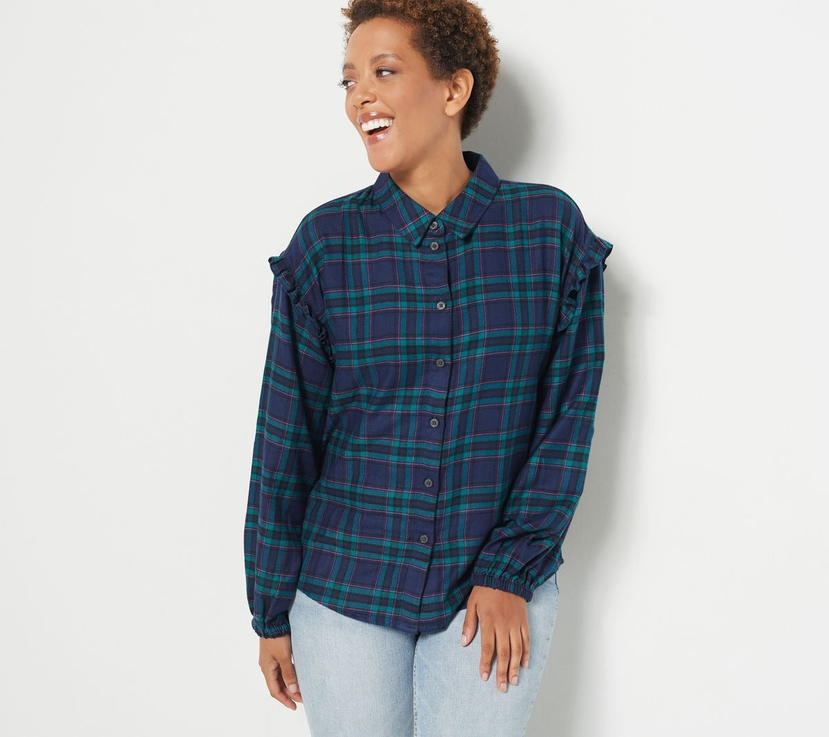 Button-Front Plaid Shirt
